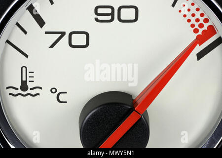 temperature gauge in car dashboard - hot Stock Photo