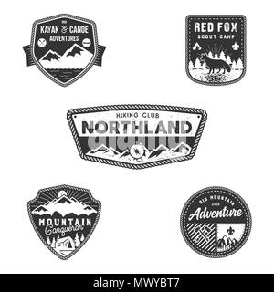 Set Of Vintage Hand Drawn Travel Logos. Hiking Labels Concepts. Mountain  Expedition Badge Designs. Travel Logos, Trekking Logotypes Collection.  Stock Vector Retro Patches Isolated On White Background Royalty Free SVG,  Cliparts, Vectors