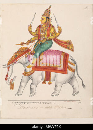 . English: 'Painting of Indra on his elephant mount, Airavata. Painted ...