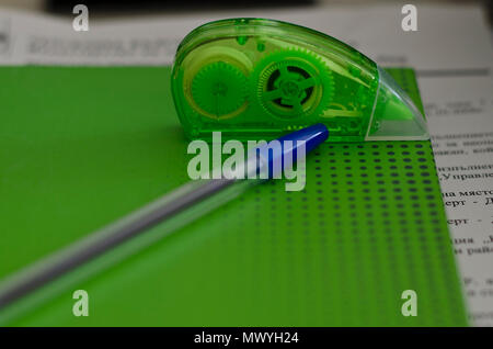 Light green paper book on the table Stock Photo