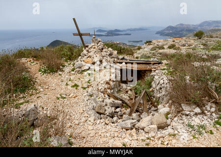 Cross memorial on the Mount Srd battlefield (Homeland or Bosnia War), Dubrovnik, Croatia. Stock Photo