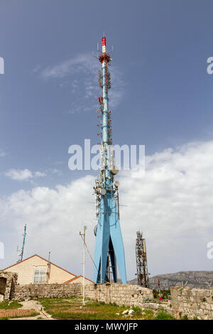 The Radio Television Transmitter Tower on Mount Srd, which overlooks Dubrovnik, Croatia. Stock Photo