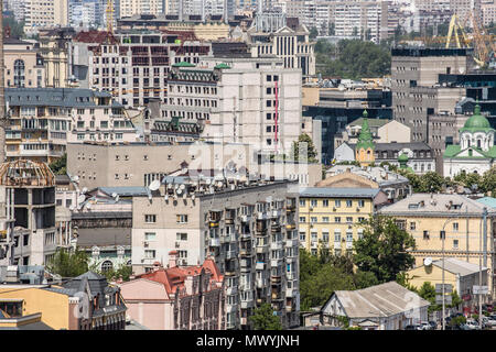 Buildings in the Podil neighborhood are seen on May 11, 2017 in Kyiv, Ukraine. Stock Photo