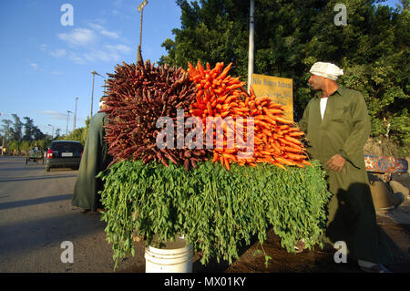 Egyptian Farmer Selling Carrots Beside The Road, Cairo, Egypt on 02-09-2006 Stock Photo