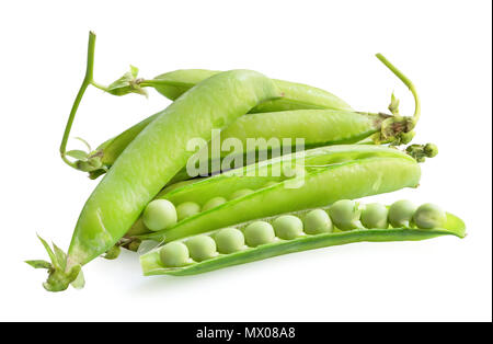 Top view fresh green peas isolated on a white background with clipping path. Stock Photo