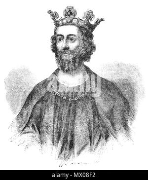 A portrait of King Edward II (1284 – 1327), King of England from 1307 until he was deposed in January 1327. He became the heir apparent to the throne following the death of his older brother Alphonso. Beginning in 1300, Edward accompanied his father on campaigns to pacify Scotland, and in 1306 he was knighted in a grand ceremony at Westminster Abbey. Edward succeeded to the throne in 1307, following his father's death. In 1308, he married Isabella of France, the daughter of King Philip IV, as part of a long-running effort to resolve the tensions between the English and French crowns. Stock Photo