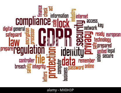 General Data Protection Regulation (GDPR) word cloud concept on white background. Stock Photo