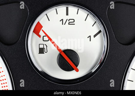 fuel gauge in car dashboard - empty Stock Photo