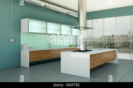 Grey modern kitchen in a loft with beautiful design Stock Photo - Alamy