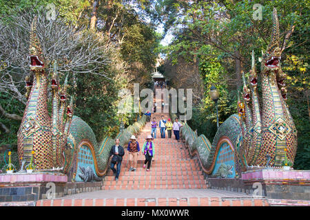 Entrance Wat Phrathat Doi Suthep with dragon guardian walls Chiang Mai Northern Thailand Stock Photo