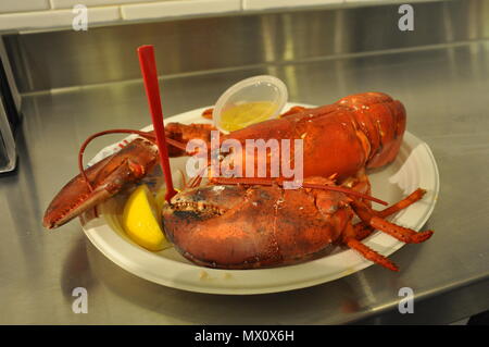 Lobster on plate, The Lobster Place, Chelsea Market, NY, USA Stock Photo