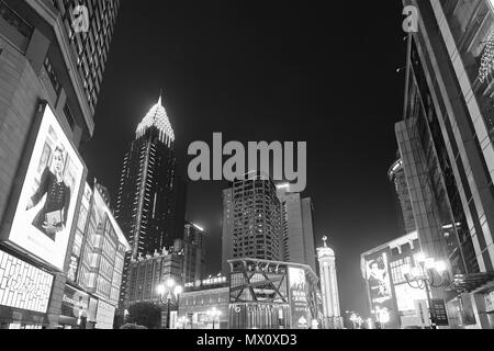 Chongqing, China - October 02, 2017: Modern buildings in downtown Chongqing at night. Stock Photo