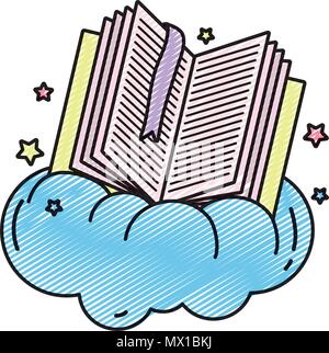 doodle open book with separator in the cloud and stars Stock Vector