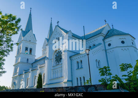 Majestic white Church of the Heart of Jesus in Slobodka, Belarus. The combination of Gothic and Roman style Stock Photo