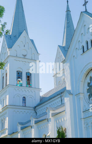 Majestic white Church of the Heart of Jesus in Slobodka, Belarus. The combination of Gothic and Roman style Stock Photo