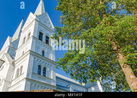 Majestic white Church of the Heart of Jesus in Slobodka, Belarus. The combination of Gothic and Roman style Stock Photo