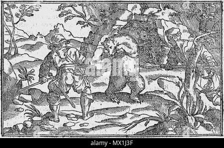 . Nederlands: Berenjacht. Uit: Libro de la monteria, libro tercero, fol. 42, verso. 1582. Anonymous (printmaker) 77 Bear Hunt Stock Photo