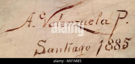 . Español: Firma de Alfredo Valenzuela Puelma . 20 March 2016, 12:44:39.   Alfredo Valenzuela Puelma  (1856–1909)     Description Chilean painter  Date of birth/death 18 February 1856 27 October 1909  Location of birth/death Valparaíso, Chile Villejuif, France  Authority control  : Q2646381 VIAF: 88389496 ULAN: 500117270 LCCN: n2009028742 RKD: 485631 WorldCat 210 Firma de Alfredo Valenzuela P Stock Photo