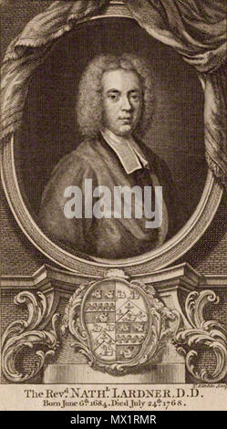 . English: Nathaniel Lardner (1684-1768) . circa 1768. Engraving by Thomas Kitchin 439 Nathaniel Lardner Stock Photo