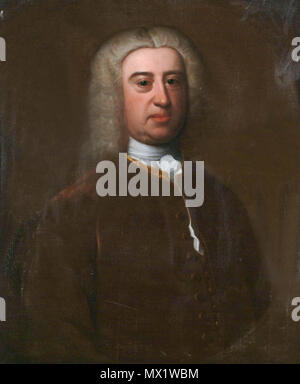 . English: James Harris of Salisbury (1709-1780) oil on canvas 77 x 64 cm inscribed verso: James Harris of the..., Salisbury / Author of the chara...ties, and grandfather of the first Lord Malmesbury. Married the ...Elizabeth Ashley...of the...rd Earl of Shaftsbury. Died..1733  . 18th century. circle of Arthur Pond 307 James Harris of Salisbury 1709-1780, by circle of Arthur Pond Stock Photo