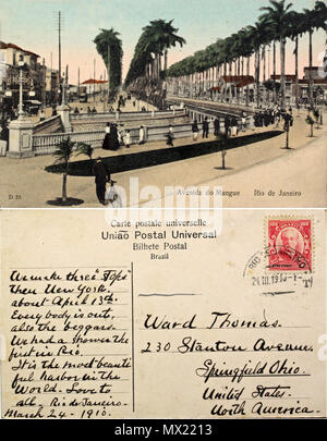 . Português: Canal do Mangue no Rio de Janeiro em 1910 . 24 March 1910. União Postal Universal 65 Avenida do Mangue Stock Photo