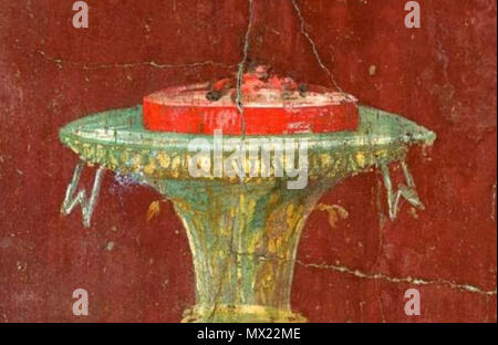 . Italiano: L'affresco rappresenta la prima cassata della storia (I sec), raffigurata in un affresco della Villa di Torre Annunziata, dove è stata rinvenuta la ricetta su papiri. 21 January 2018. Ignoto: affresco di Oplontis del I sec. 356 Lacassataoplontina Stock Photo