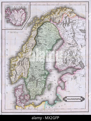 . Scandinavia.. English: This beautiful hand colored map of Scandinavia was produced by Daniel Lizars in 1840. Depicts the whole of Scandinavia including Norway, Sweden, Finland and Denmark. Inset of Iceland in the upper left corner. One of the finest maps of Scandinavia to appear in the mid 19th century. Undated. 1840. This file is lacking author information. 7 1840 Lizars Map of Scandinavia ( Norway, Sweden, Finland, Denmark, Iceland ) - Geographicus - Scandinavia-lizar-1840 Stock Photo