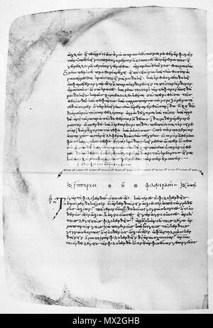 . English: Page of the Codex Oxoniensis Clarkianus 39 (Clarke Plato). Dialogue Hipparchos. Deutsch: Seite des Codex Oxoniensis Clarkianus 39 (Clarke Plato). Dialog Hipparchos. 895 AD. Plato 280 Hipparchos beginning. Clarke Plato