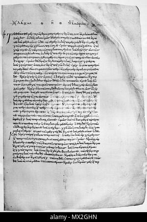 . English: Page of the Codex Oxoniensis Clarkianus 39 (Clarke Plato). Dialogue Laches. Deutsch: Seite des Codex Oxoniensis Clarkianus 39 (Clarke Plato). Dialog Laches. 895 AD. Plato 356 Laches beginning. Clarke Plato