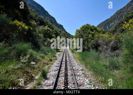 The Rack railway in Vouraikos gorge, Peloponnese, Greece Stock Photo