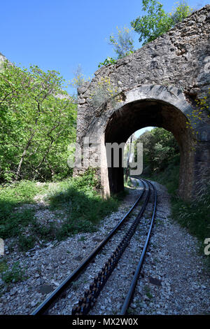 The Rack railway in Vouraikos gorge, Peloponnese, Greece Stock Photo