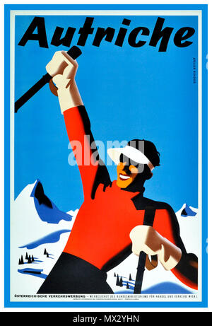 1930s Vintage winter Ski Travel original poster Autriche 'Austria' skier by Atelier Binder. Stock Photo