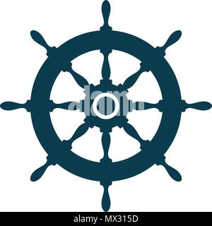 Flat ship wheel on white background. Nautical icon design. Stock Vector