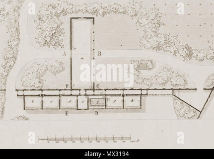 . Deutsch: Grundriss der Orangerie in Glienicke, Veröffentlichung von Persius 1842 . 9 May 2013, 13:10:51. Ludwig Persius 248 Glienicke Orangerie Grundriss Stock Photo