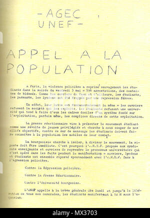 . Français : tract de l'AGEC-UNEF du 4 mai 1968 . 4 May 1968. AGEC 30 Agec4mai1968 Stock Photo