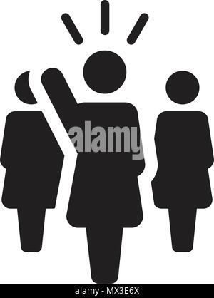 Leader Icon vector female public speaker person symbol for leadership with raised hand in glyph pictogram illustration Stock Vector