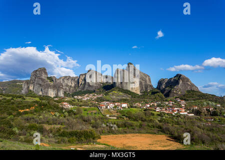 Panorama of the Meteora, a rock formation in central Greece Stock Photo