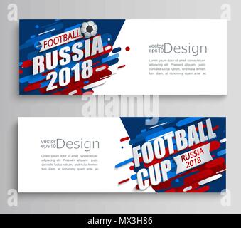 Set of two modern cards of a football cup 2018 on dynamic background. For the soccer championship.Perfect for design cards, invitations, gift cards, flyers, brochures, banners, templates. Vector. Stock Vector