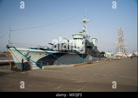 Museum ship ORP Blyskawica is a Grom class destroyer which served in the Polish Navy during World War II. ORP Blyskawica and it sister ship ORP Grom w Stock Photo