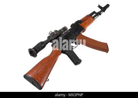 kalashnikov assault rifle ak with sniper scope isolated on a white background Stock Photo