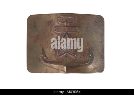 Old vintage buckle from soviet navy uniform isolated on a white background Stock Photo