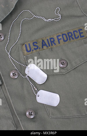 us air force iniform with blank  dog tags Stock Photo