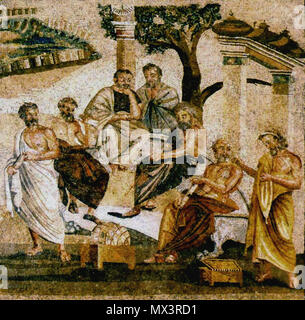 . Ancient Academy/ Academy of Plato. Mosaic from Pompeii, now in the Museo Archeologico Nazionale (Naples). PAY ATTENTION ! This is a mirror image ! The correct view is this.--DenghiùComm (talk) 22:28, 31 January 2014 (UTC) . Ancient. anonimous 25 Academia mosaic Stock Photo