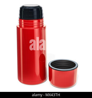 Red thermos, 3D rendering isolated on white background Stock Photo