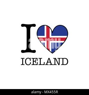 I love Iceland. Heart shape national country flag icon Stock Vector