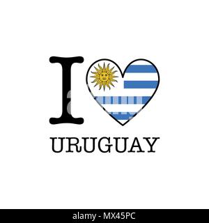 I love Uruguay. Heart shape national country flag icon Stock Vector