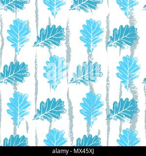 Seamless pattern with contour lacy light blue leaves trees on a white background eps10 Stock Vector