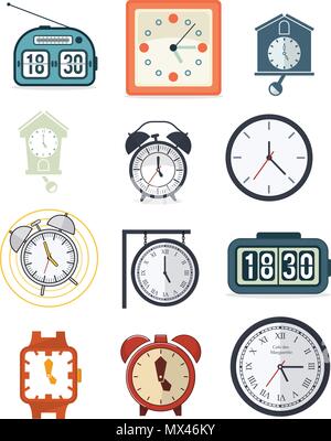 Time, Clock Vectors, Flat Design Set Stock Vector