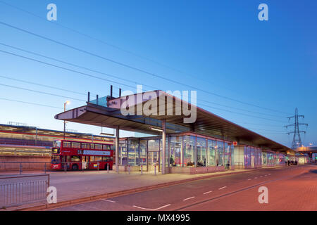 Canning Town Bus Station and DLR interchange in the London Borough of Newham. Stock Photo