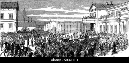 . Arrival at Bucharest of the Grand Duke Nicholas, Commander-in-Chief of the Russian Forces . 1877. The Graphic staff 58 Arrival at Bucharest of the Grand Duke Nicholas, Commander-in-Chief of the Russian Forces Stock Photo